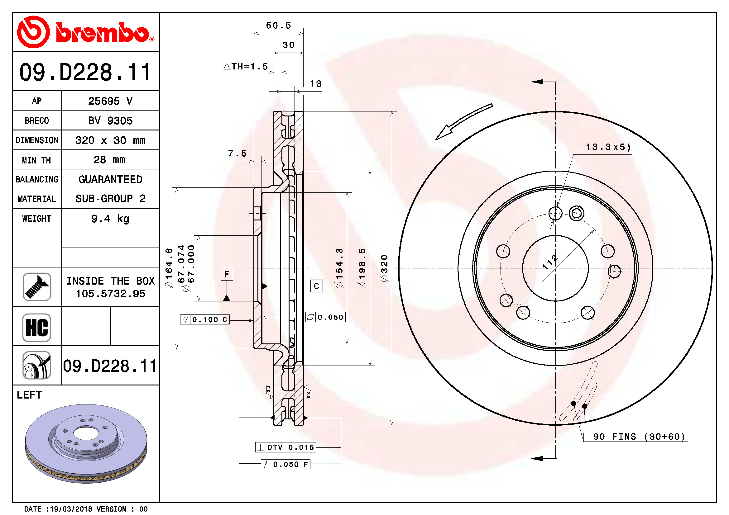 Mercedes Brembo Disc Brake Rotor - Front Driver Side (320mm) 1294211712